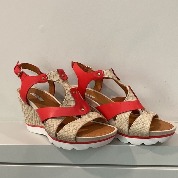 Geox Red Sophie Colour Block Sporty Wedge Sandals - Picture 8 of 16